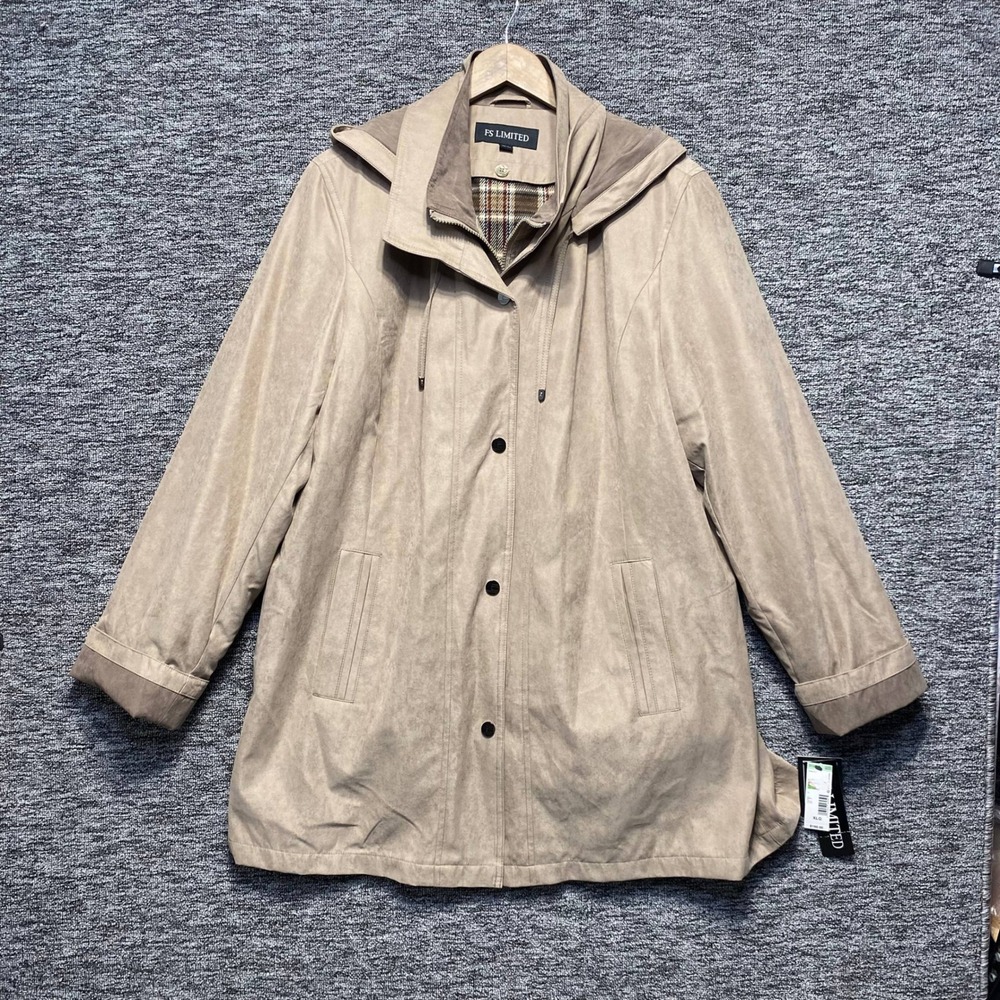 FS Limited Hooded Water Repellent Jacket Women XL Tan Plaid Lined Tech Wear